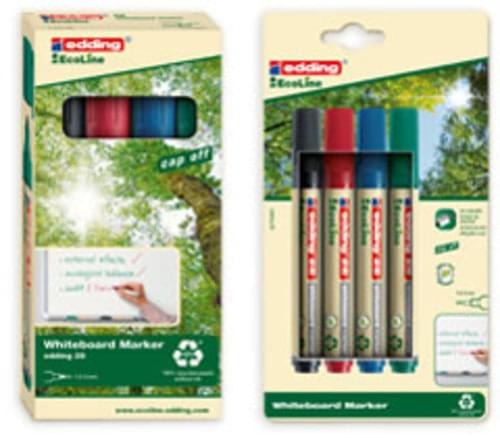 Recycled Assorted Bullet-Tipped Whiteboard/Flipchart Markers x 4 Edding Ecoline 28