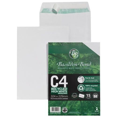 Basildon Bond Recycled 120gsm Peel Seal White C4 Envelopes x 50