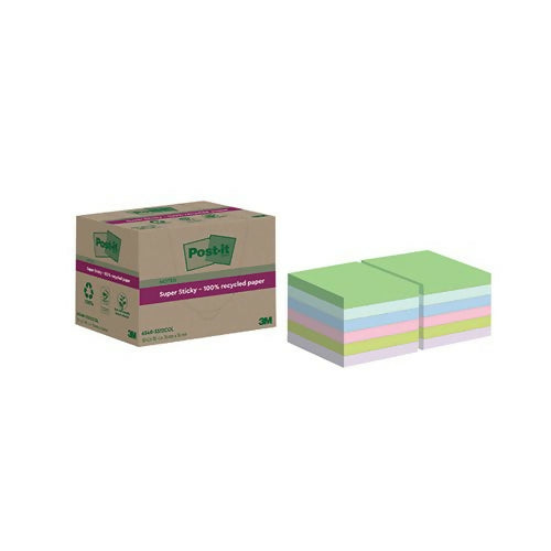 Post-it Super Sticky Recycled 76x76mm Assorted (Pack of 12) 654 RSS12COL