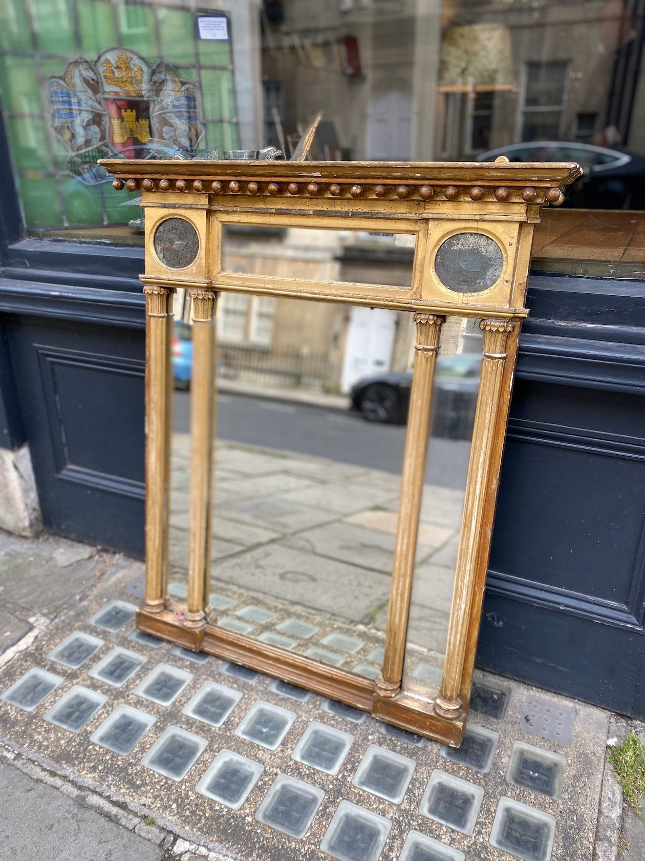 ANTIQUE GILT OVERMANTLE MIRROR WITH ORIGINAL GLASS CIRCA 1850