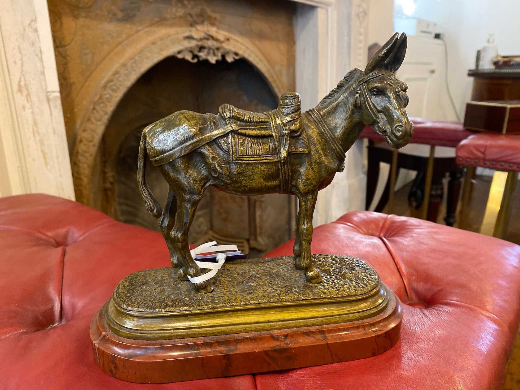 DETAILED FRENCH BRONZE MULE ON RED MARBLE PLINTH CIRCA 1900