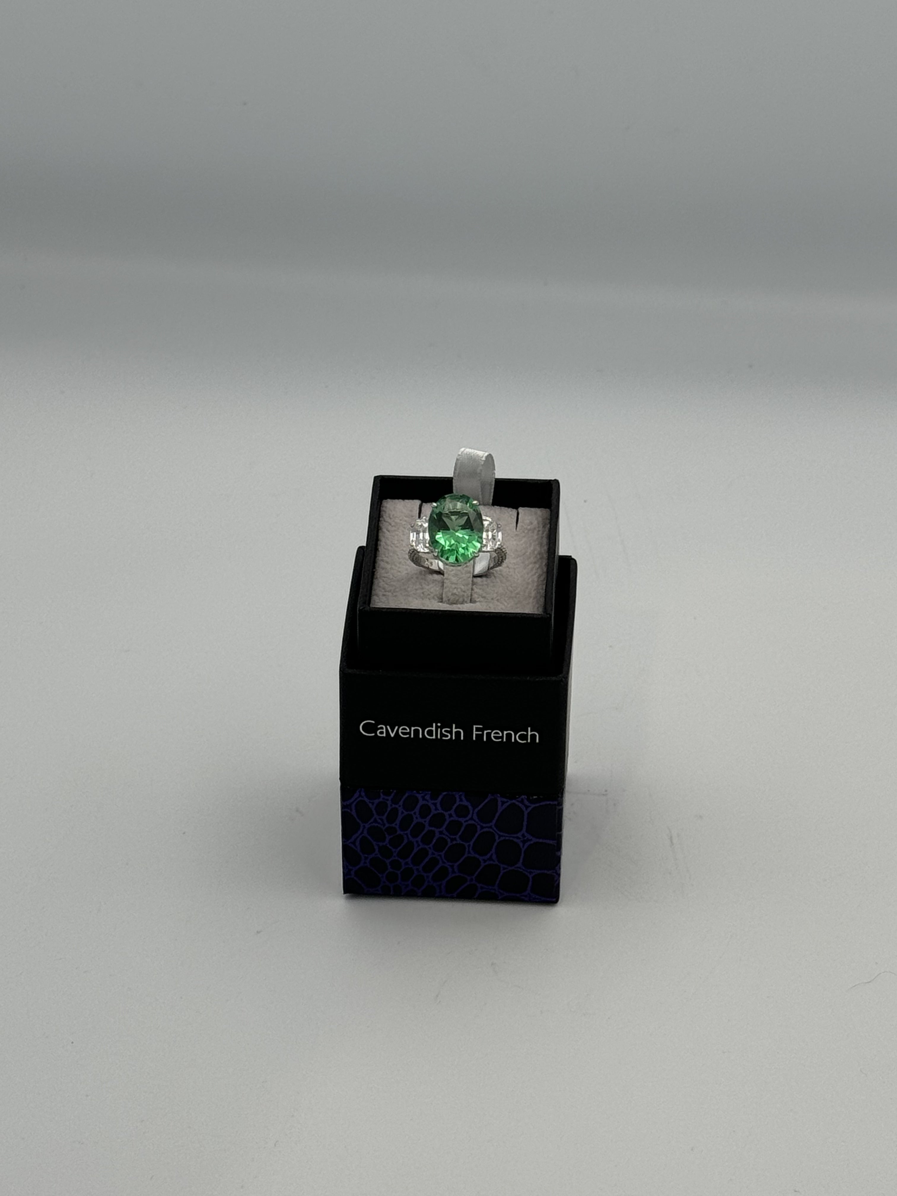 Sterling Silver Clear Crystal Embedded Ring with Emerald