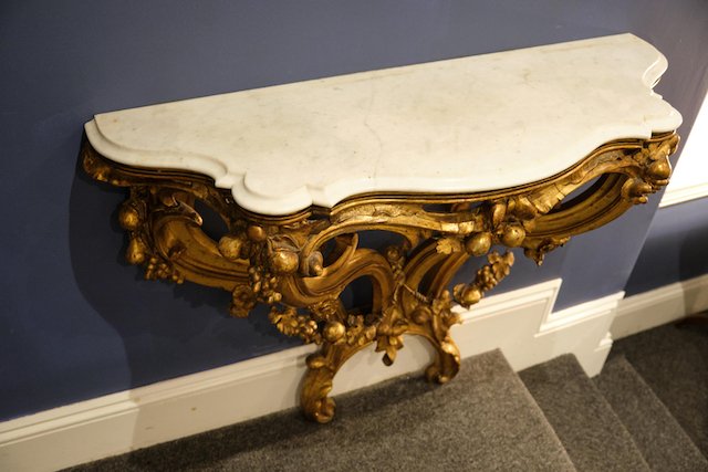 Gilt Console Table with Marble Top