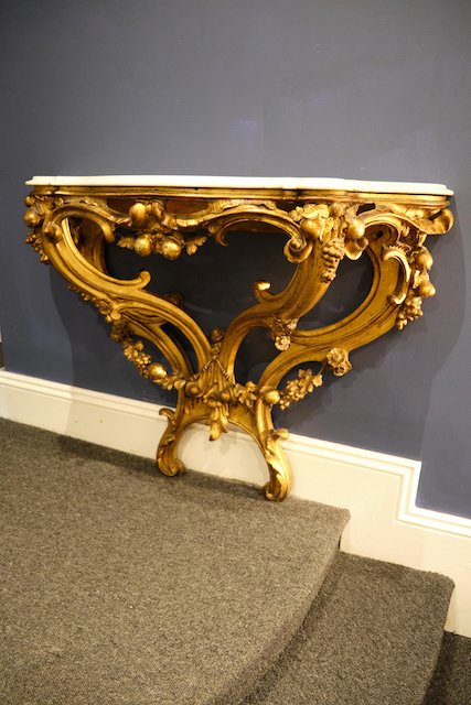 Gilt Console Table with Marble Top