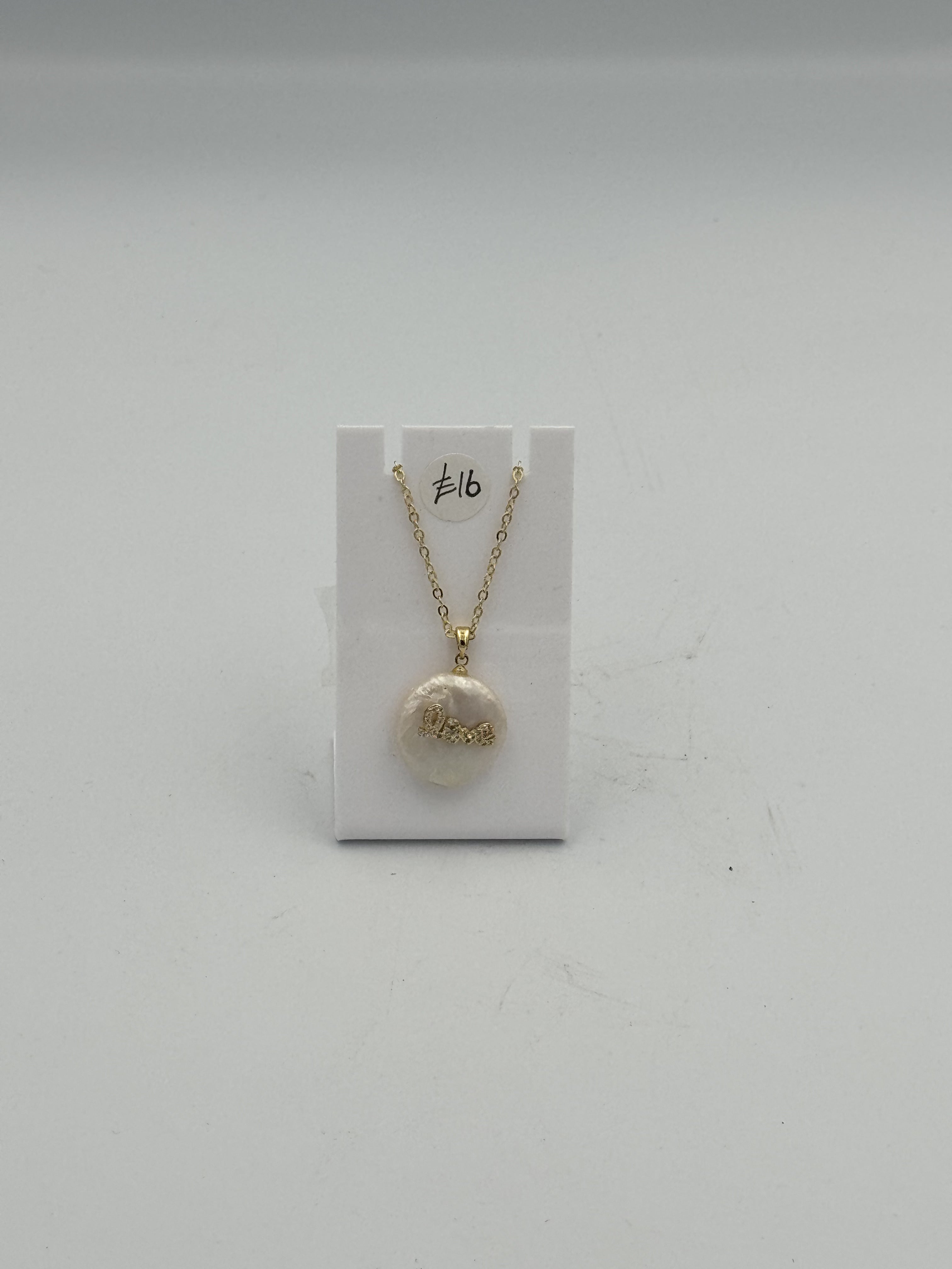 Handmade Pearl Gold Crystal Love Necklace