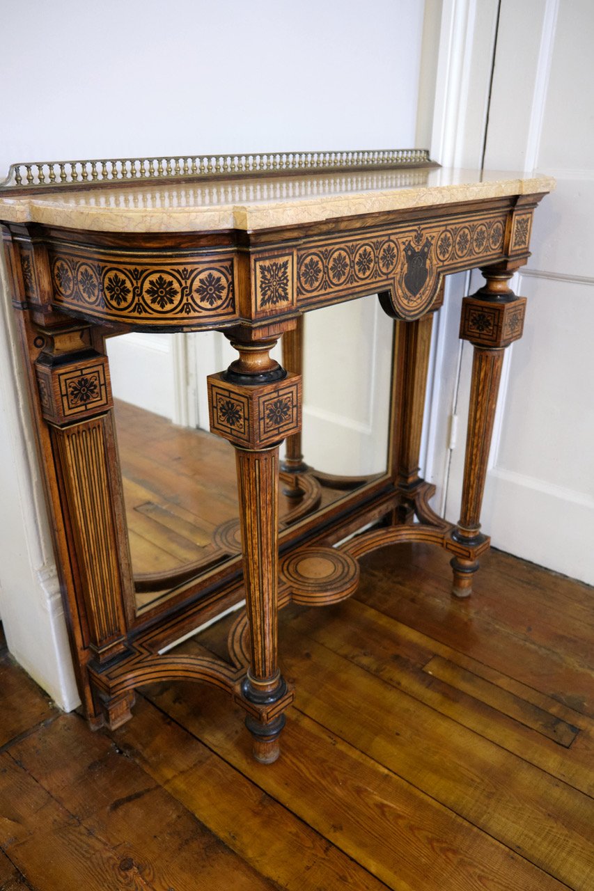 ANTIQUE EXQUISITE MID 19TH CENTURY EBONY OAK CONSOLE TABLE