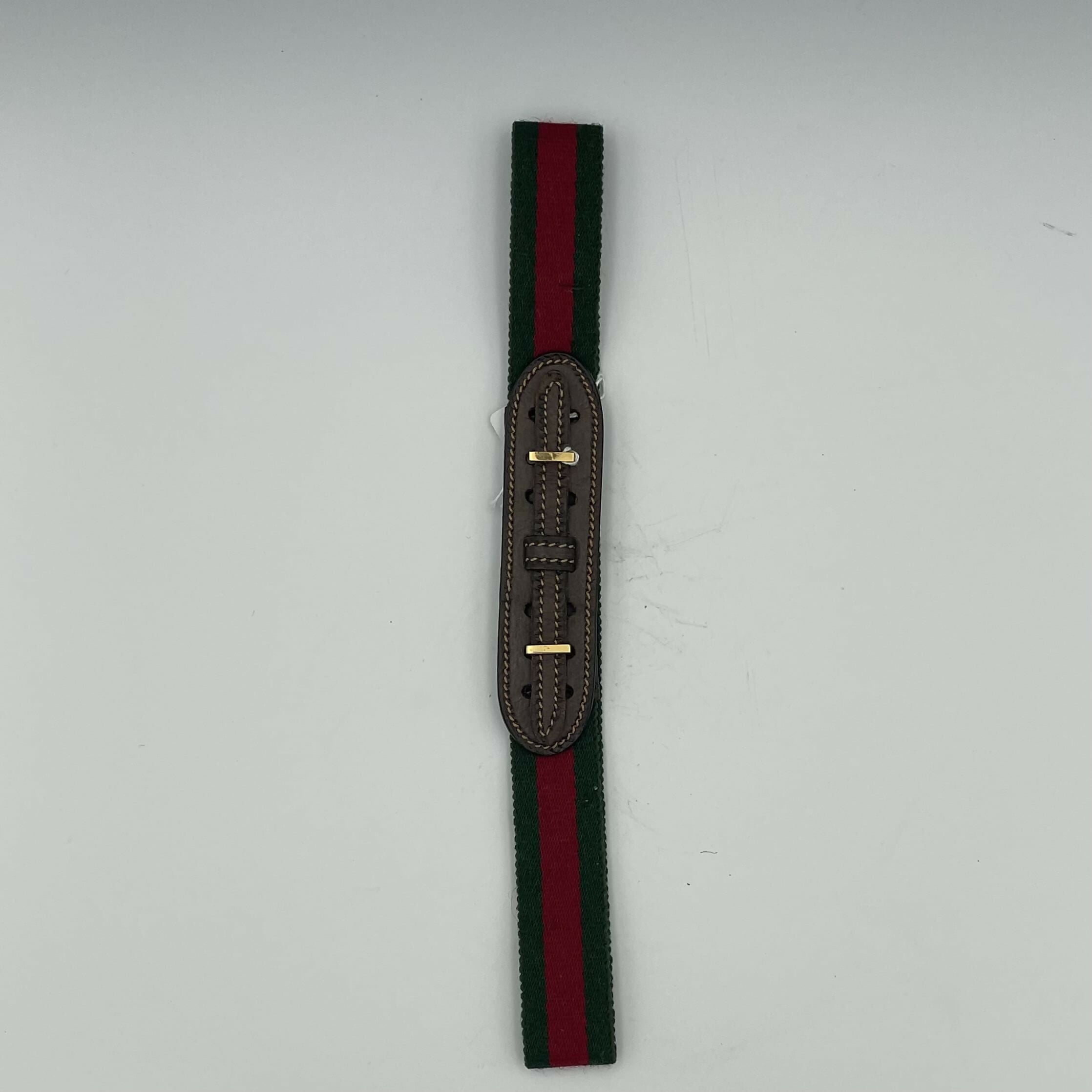 Pre Loved Gucci Green and Red Twill Leather Belt