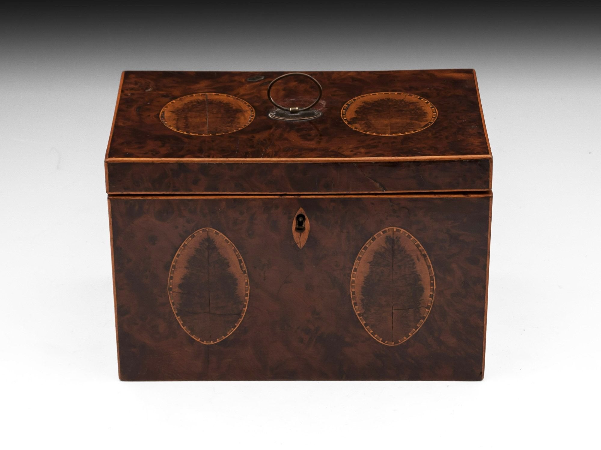 ANTIQUE BURR YEW TEA CADDY CIRCA 1875