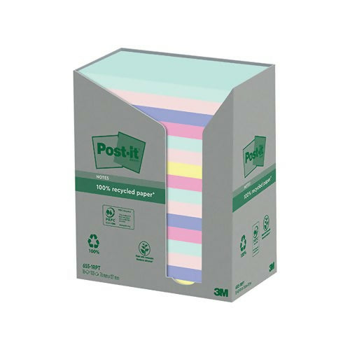 Post-it Recycled Ast Colour 76x127mm 100 Sheet (Pack of 16) 7100259665