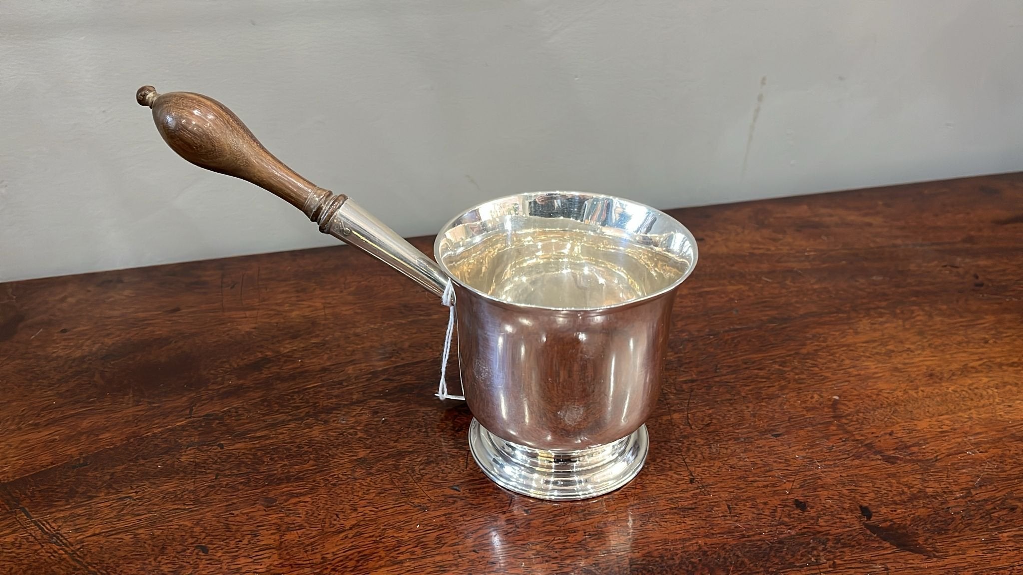 Antique George III silver brandy pan with turned wooden handle made in London in 1795 by William Burch (BN3874)