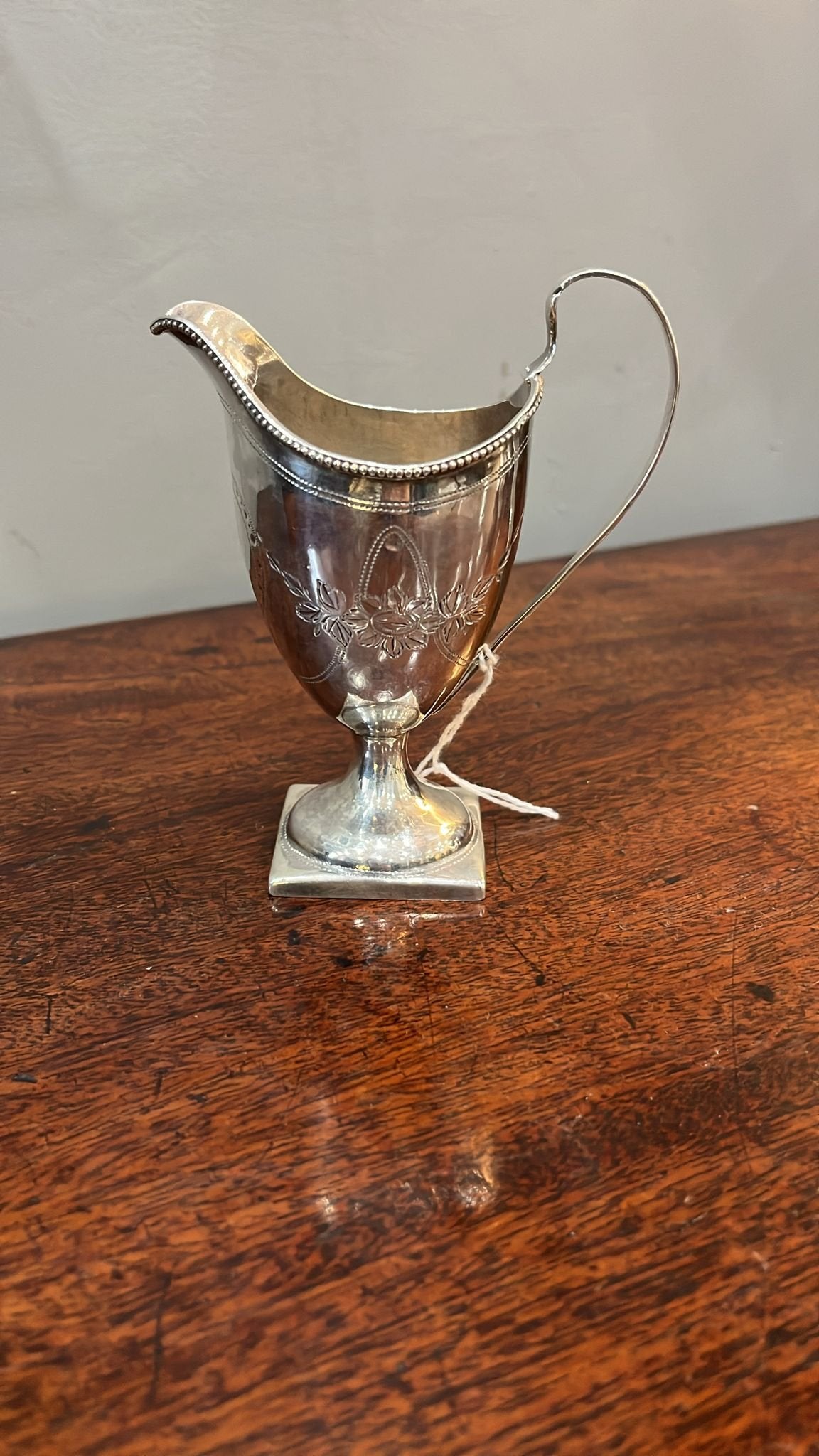 Engraved helmet shaped silver cream jug. London 1793 (BN5629)