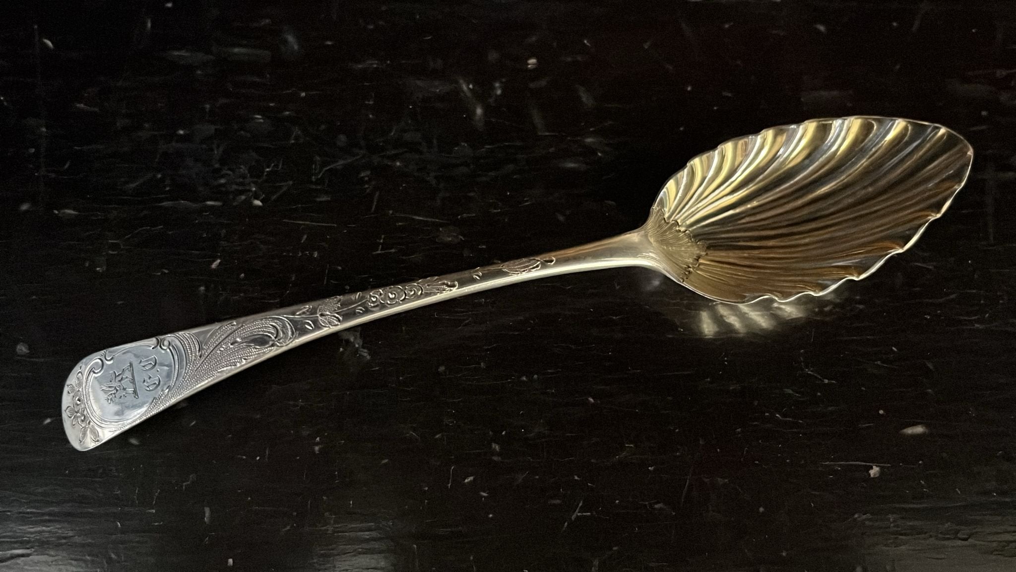 Feather gilt bowl desert spoon by Peter and Ann Bateman of London 1798. (BN894)