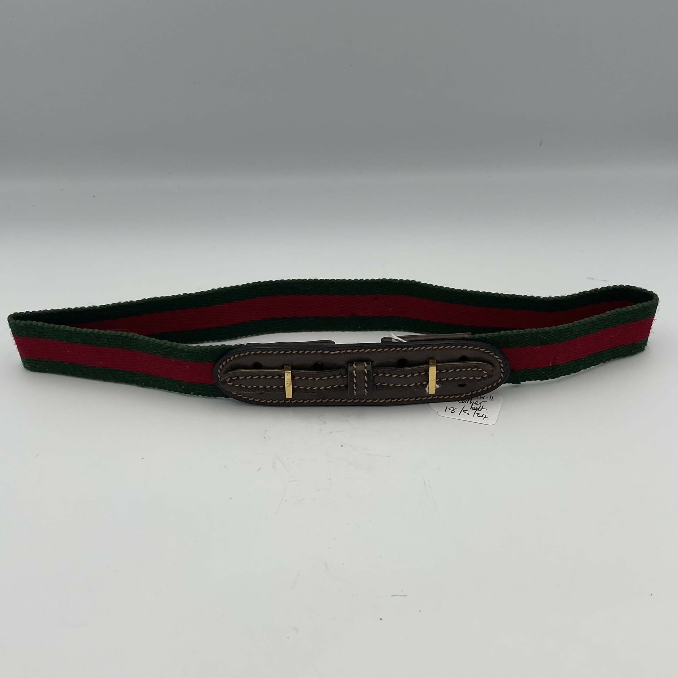 Pre Loved Gucci Green and Red Twill Leather Belt