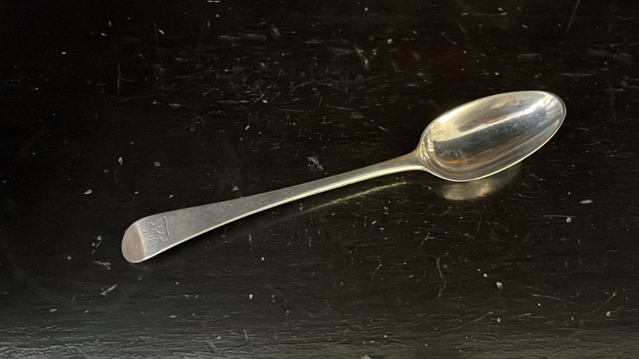 Antique silver dessert spoon Chester 1758 (RP017)