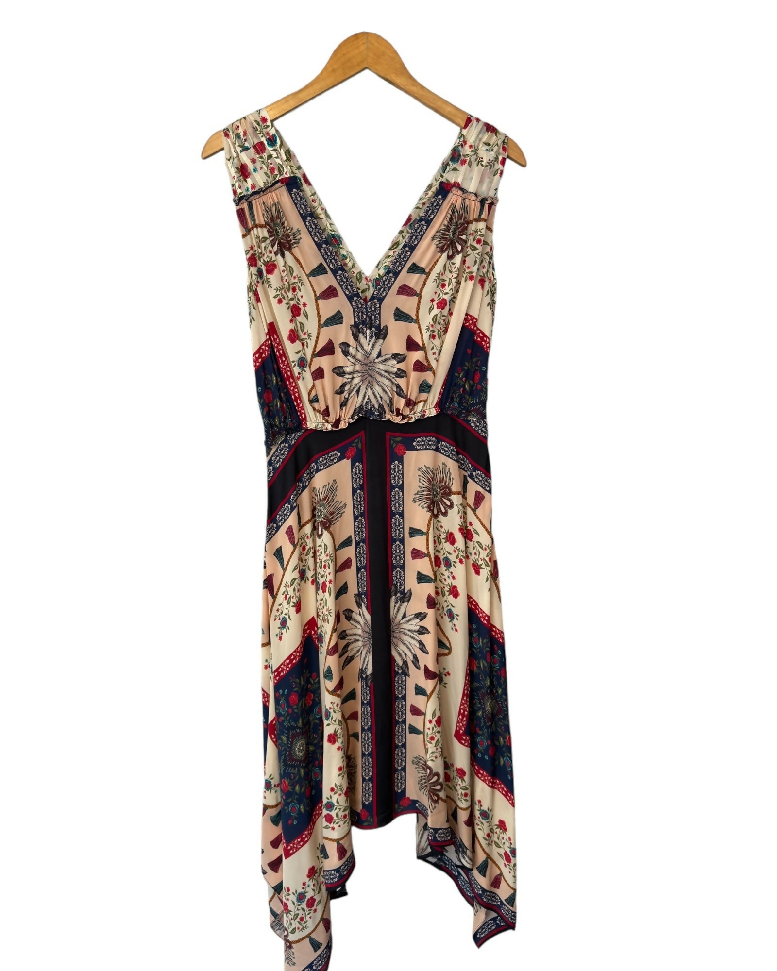 SANDRA Tassel Print Hem Silk Dress Preloved SIZE 10